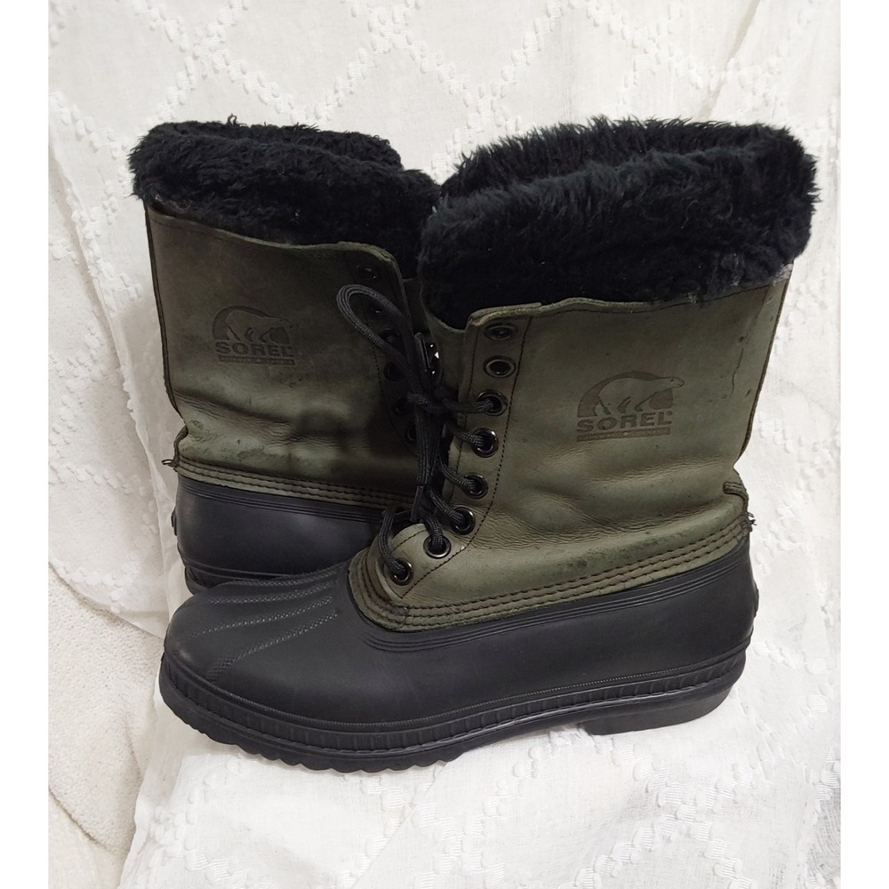 Sorel Kaufman Canada Mens Winter Boots Olive Green Black Waterproof Fur Lined